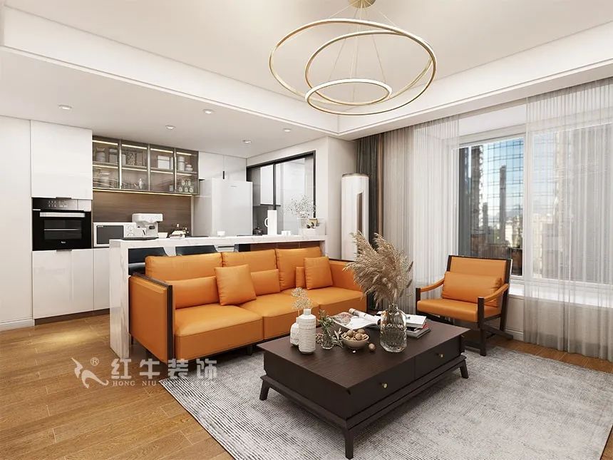 沙发不要靠墙，这样设计才够别致！（顾娟_东城水岸115㎡现代风格_3室2厅1卫_旧房装修_全包17万）01